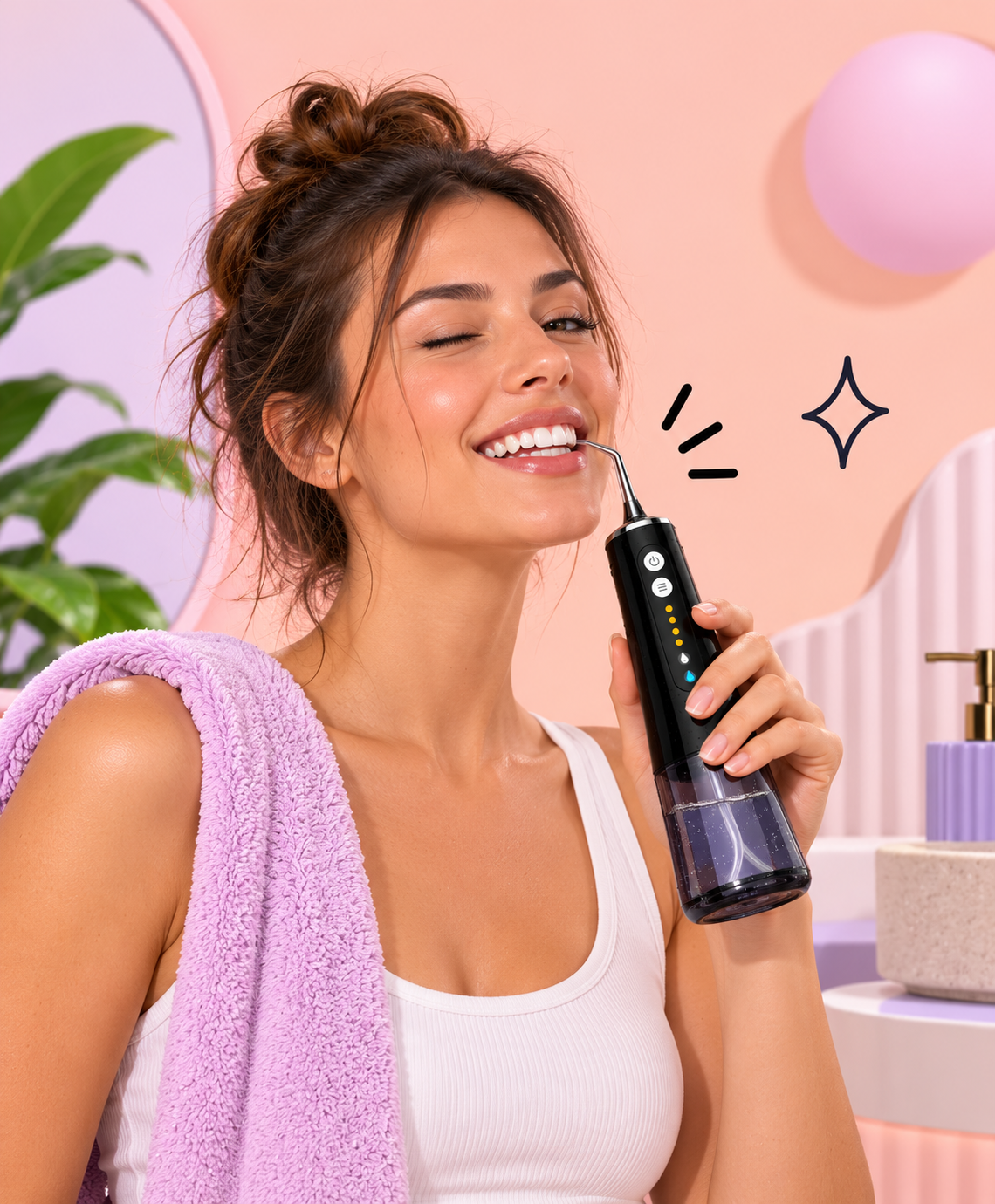 Black portable water flosser